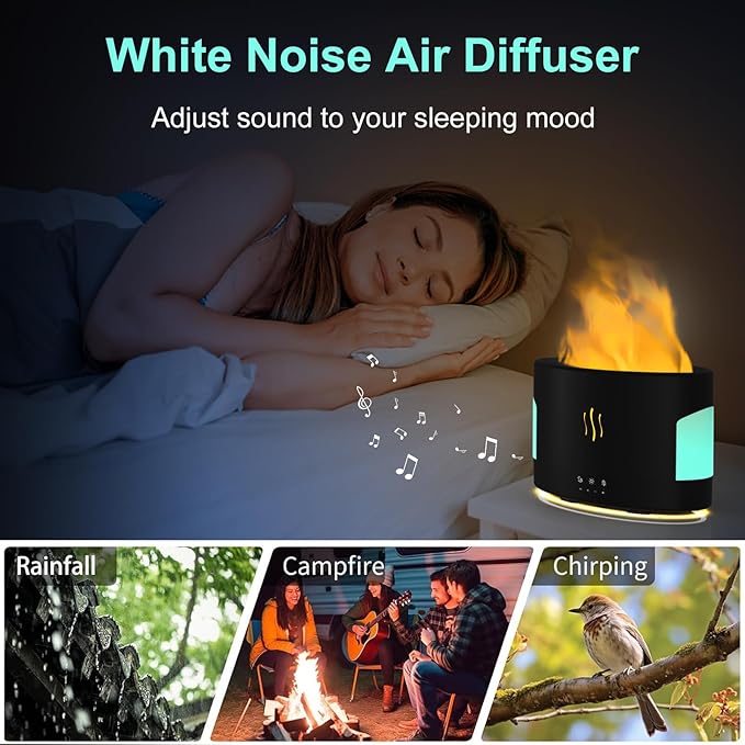 Oil Diffusers for Home large Room, 450ml Visible Water Tank, Air Diffuser Humidifier with Bluetooth Speaker, White Noise and Remote, Flame Humidifier for Bedroom,Office, 7 Colors Diffuser Gifts
