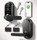 WiFi Smart Lock with Handle, Keyless Entry Door Lock for Front Door Lock Set with Alexa & Google Assistant, Voice Control & APP Remote, Fingerprint Keypad Door Lock with Handle,PIN Unlock,Auto Locking