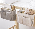 Nightstand Hanging Bag Cotton Linen Bedside Storage for Dorm Rooms (White)