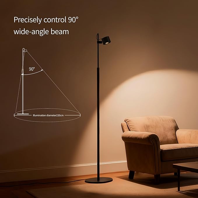 Aisilan Adjustable LED Floor Lamp with Touch Control, Dimmable 3000K-6000K Light for Living Room, Height Adjustable Pole & 350° Rotatable Head, Modern Black Standing Lamp for Bedroom Reading