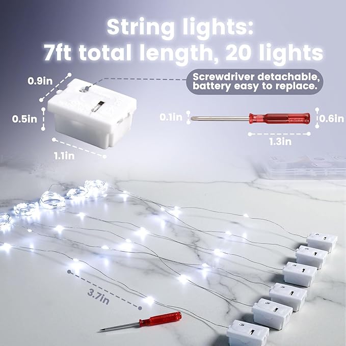 DomeStar 30 Pack Fairy Lights Battery Operated, 7Ft 20 LED Waterproof String Lights Wire Firefly Starry Moon Light for DIY Mason Jars Party Centerpiece Table Valentine's Day Decorations Tree Ornament