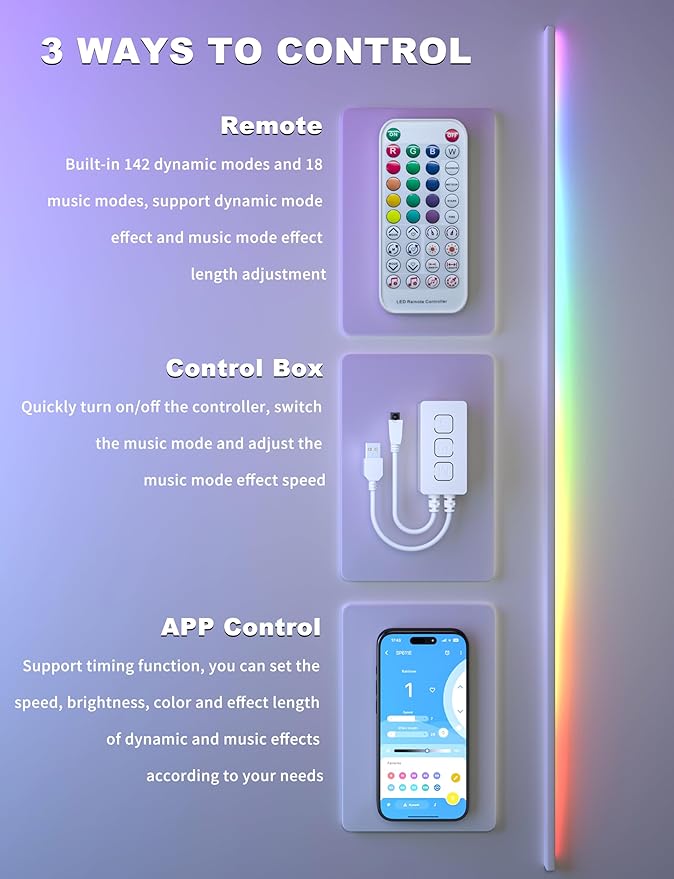 PAUTIX RGB Smart IC USB LED Light,5V RGB COB LED Strip USB Powered,UL-Listed Multicolor Flexible Tape Light 6.56ft/2m with Music Mode/APP Control,for TV,Scooter,Computer Desk Decor
