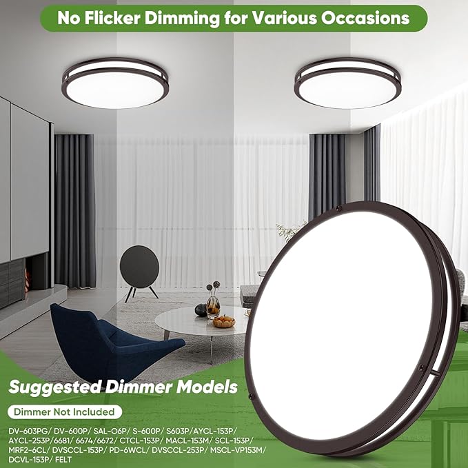 TOBUSA 18inch LED Flush Mount Ceiling Light, 50W 5600lm Bright Dimmable LED Light Fixture, 2700K-6500K Adjusted, Modern Oil-Rubbed Bronze Kitchen Light Fixture Ceiling for Living Room Bedroom, 1-Pack