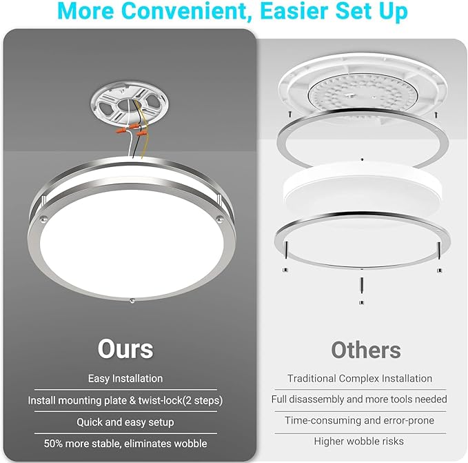 libtit 10Inch Flush Mount Ceiling Lights, 18W Dimmable LED Ceiling Light 3000K-6500K Adjustable, Brushed Nickel Light Fixture for Closet Kitchen Hallway Bathroom-2 Pack