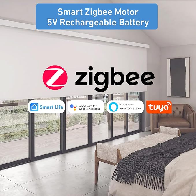 Zigbee Roller Blinds Motor – Smart Tubular Motor for 1-1/2" (38mm) Tubes – 5V Rechargeable, Works with Tuya Zigbee Gateway – Voice & App Control (Alexa/Google Home) Controlled Motors for Smart Shades