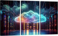 3 Panels Modern Wall Art Cyber Security, Cloud Managed, Circuit Board Canvas Prints Art AI Art for Living Room Bedroom Decorations, Technological Artwork Wooden Framed Ready to Hang, 20x40inchx3
