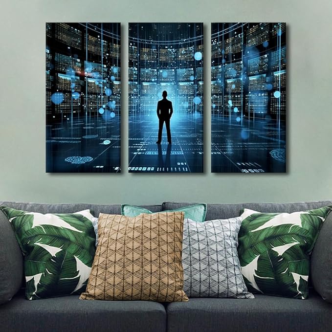 TUMOVO 3 Panel Canvas Wall Art Data Driven Decision Making Big Data Internet of Things Analytics Data Management Pictures Print On Canvas for Home Decorations, Ready to Hang, 60" Wx40 H