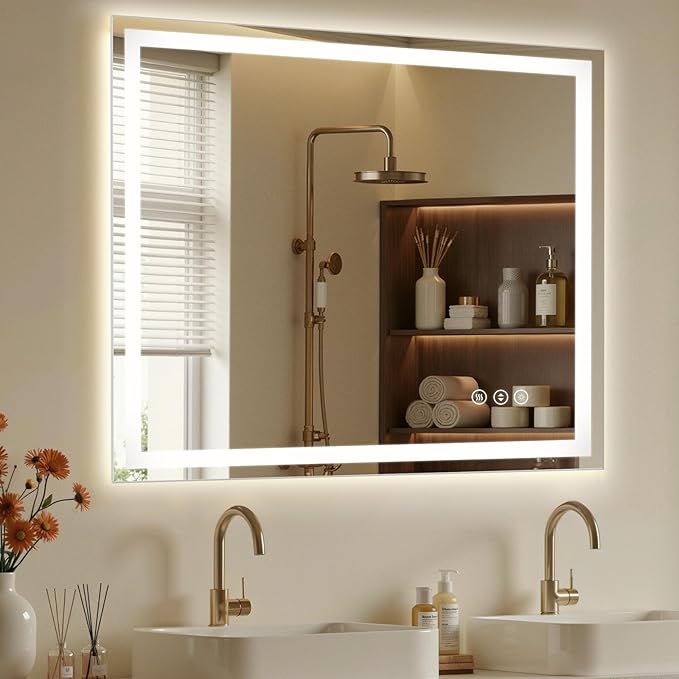 48X36 LED Bathroom Mirror with Lights, Anti-Fog, Dimmable - Lighted Bathroom Vanity Mirror with Front & Back Light, 3 Color Temperatures, Memory Function, Tempered Glass (Horizontal/Vertical)