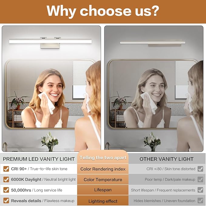 SOLFART 31.5 Inch Dimmable Bathroom Vanity Lights Over Mirror 5 Color Temperature Vanity Lighting Fixtures for Bath Brushed Nickel Bathroom Light fixtures Bar 5CCT