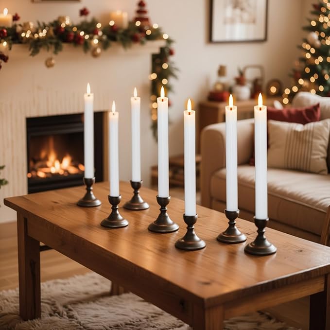 Wondise Flameless Taper Candles with Remote Timer, Real Waxy Battery Operated Flickering Candlesticks, 3D Wick LED Candles 9.6inch for Halloween Christmas Holiday Wedding Decoration (White
