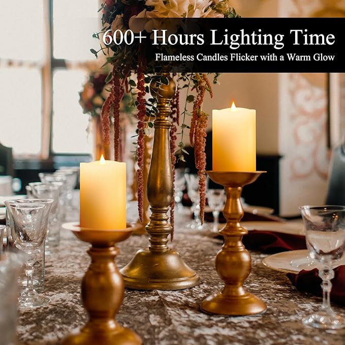 3x4 Flickering Flameless Candles Set of 3,Real Wax Pillar LED Candles,with Timer,4 inch Flameless Candles with Remote,for Party Wedding Holiday Home Decor,Ivory