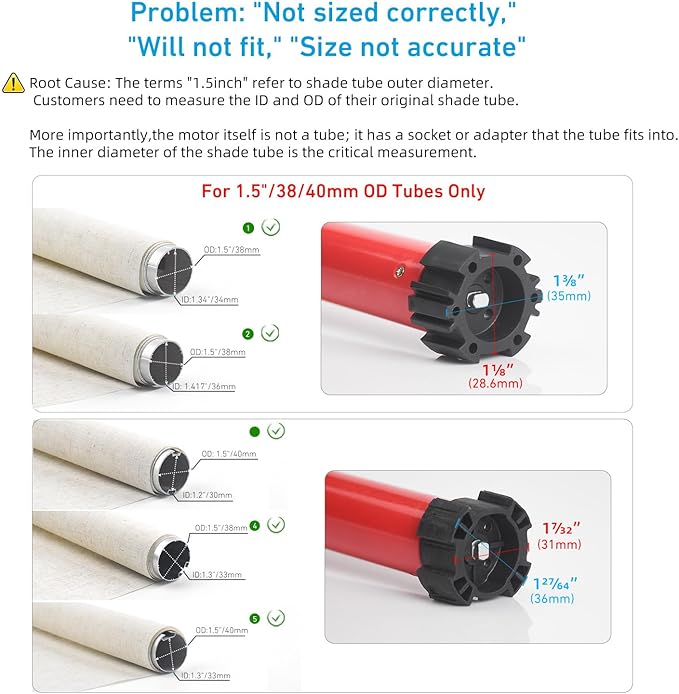 Rollerhouse ERB25 Battery Roller Shade Motor for DIY Electric Roller Blind/Shade Tubular Motor for 1.5 inch/38/40mm Tube