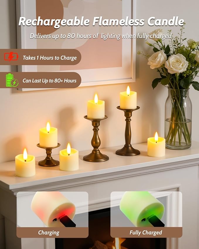Rechargeable Flameless Candles with Remote Timer, 1.5"x2" LED Votive Fake Candles, Flickering Tea Lights Candles Battery Operated for Wedding Party Windows Table Home Decor Easter (6 Pack)