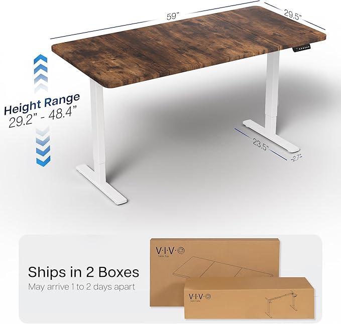 VIVO Electric 60 x 30 in Rustic Standing Desk, Memory Height Adjustment, 1B Series, Holds 220 lbs, Vintage Brown Top White Frame, DESK-KIT-1W6N-30