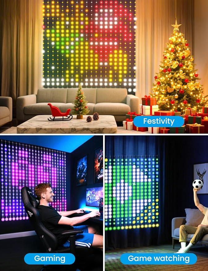 Smart LED Curtain Lights, 400 LEDs RGB+IC Color Changing Wall Lights, 6.6x6.6ft Indoor Dynamic DIY Pattern LED String Lights, APP Remote Control, For Bedroom, Living Room, Window Decor, Party, Wedding