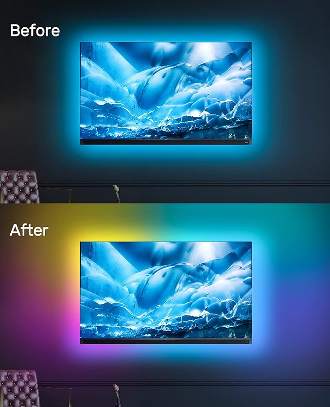 TV Led Backlight, 16.4ft RGB LED Lights for TV Smart Led Lighting for 65-85inch Monitor,USB Strip Lights Behind TV, Color Changing Sync with Music, Bluetooth App Controlled Led Lights for Home Decor