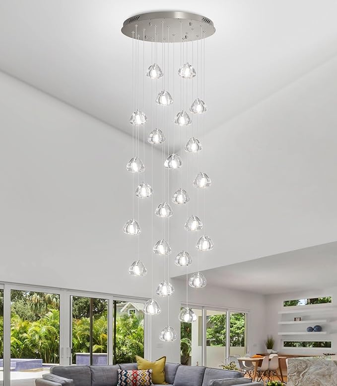 157 Inches Long Chandelier Bubble Crystal Balls Glam Chandeliers Dimmable Light High Ceiling Pendants Light Adjustable Large Size Lighting Fixtures Antique Gold