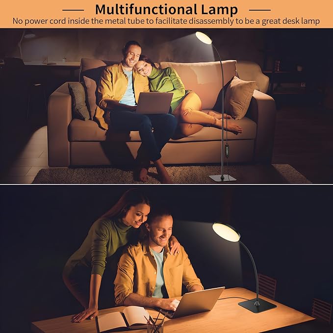 168 LED Floor Lamp with Remote Control, 2-in-1 Convertible Floor/Desk Lamp, 360° Adjustable Gooseneck, [3 Color Temperatures & 10 Brightness Levels], 10W USB Powered, Memory Function