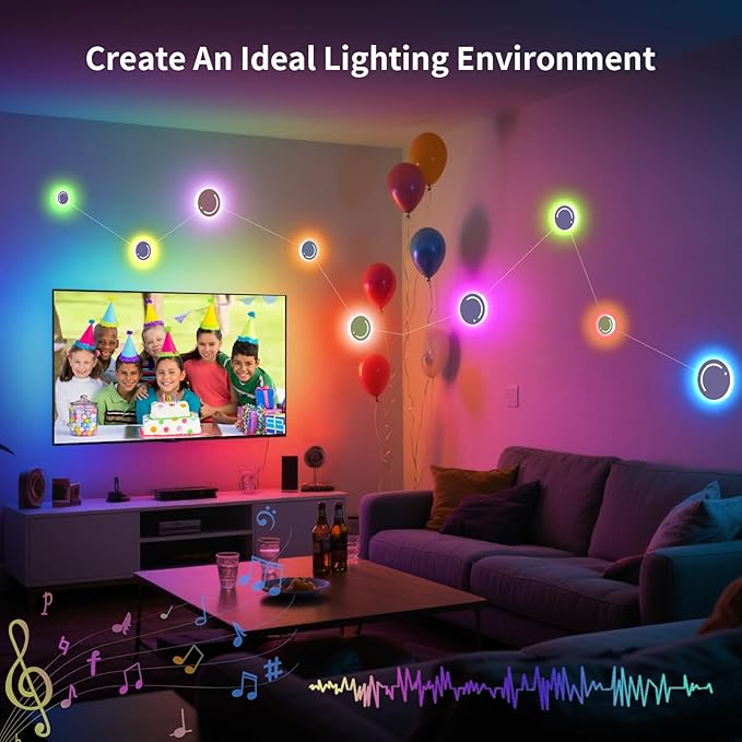 Smart LED Wall Lights, 9-Piece RGB LED Light with App & Remote Control, TV Backlights, Music Sync, Color-Changing, Ambient Lighting for Gaming, Bedroom, Living Room and Home Decor