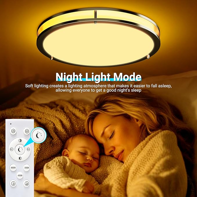 libtit 13 Inch RGB Flush Mount Ceiling Lights with Remote, 24W 3000K-6500K&Dimmable, LED Light Fixture with Nightlight and Timer for Bedroom Livingroom Bathroom-Black