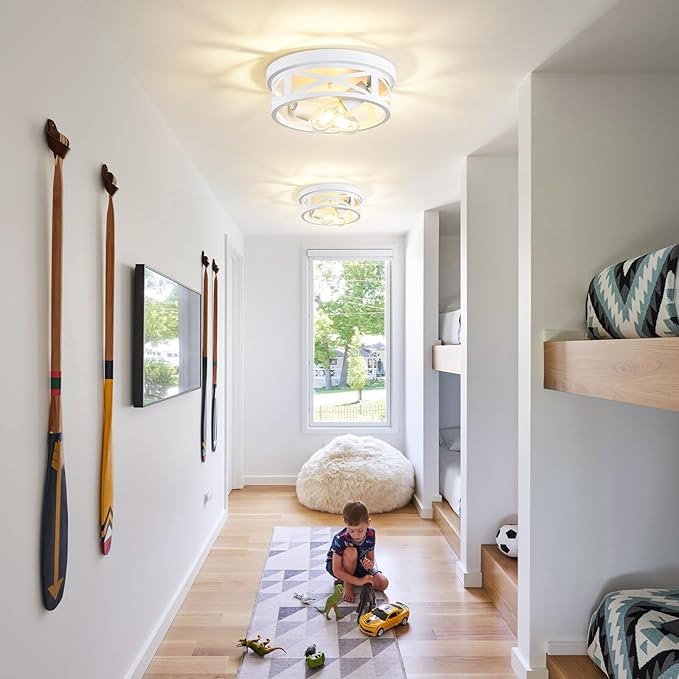 ZHU YAN 2 Pack Flush Mount Ceiling Light, White Hallway Light Fixture, Metal Cage, for Kitchen Entryway, E26 Base