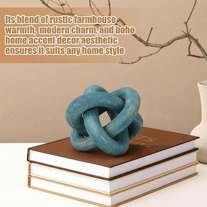 3 Link Wood Knot Decor Rustic Home Décor Accents Hand Carved Coffee Table Decoration, Boho Chain Link Decoration, Modern Shelf, Rustic Objects for Home Living Room Bedroom(Blue)
