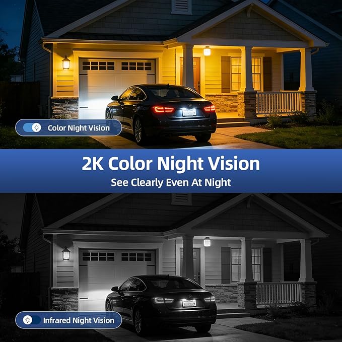 Security Cameras Wireless Outdoor 355° Pan Rotating 2K Color Night Vision Cameras for Home Security WiFi Battery Outdoor Camera Motion Detection 2-Way Talk IP65 Spotlight Siren SD/Cloud Storage