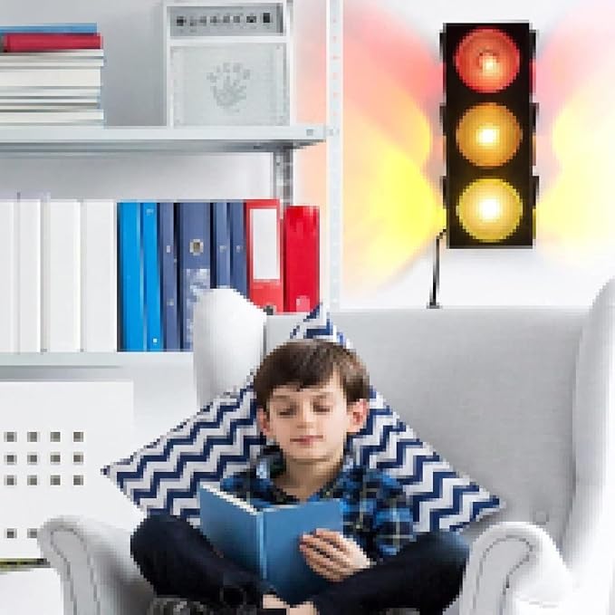 Kicko Traffic Light Prop, 12.25 inch - Simulates Traffic Stop Light - Novelty Traffic Light Lamp - Plug-in Blinking Bedside Lamp - Race Decorations Traffic Signs - Red Light Green Light Game for Kids