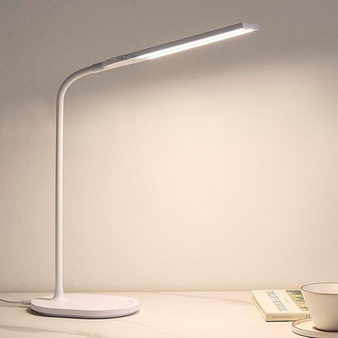 G Keni LED Desk Lamp with 180° Foldable Shade, 2400 Lux Bright Adjustable Desk Lamp, 360° Gooseneck, 5 Color Modes Stepless Dimming, Auto Off Timer, Modern Office Desk Lamp for Home Study Workbench