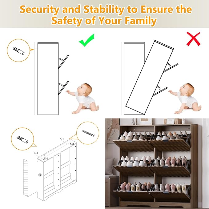 Large Shoe Cabinet for Entryway, Tall Narrow Shoe Storage Cabinet with 6 Flip Drawers and Adjustable Shelves, Shoe Rack Cabinet Organizer for Hallway, Foyer, Small Apartment