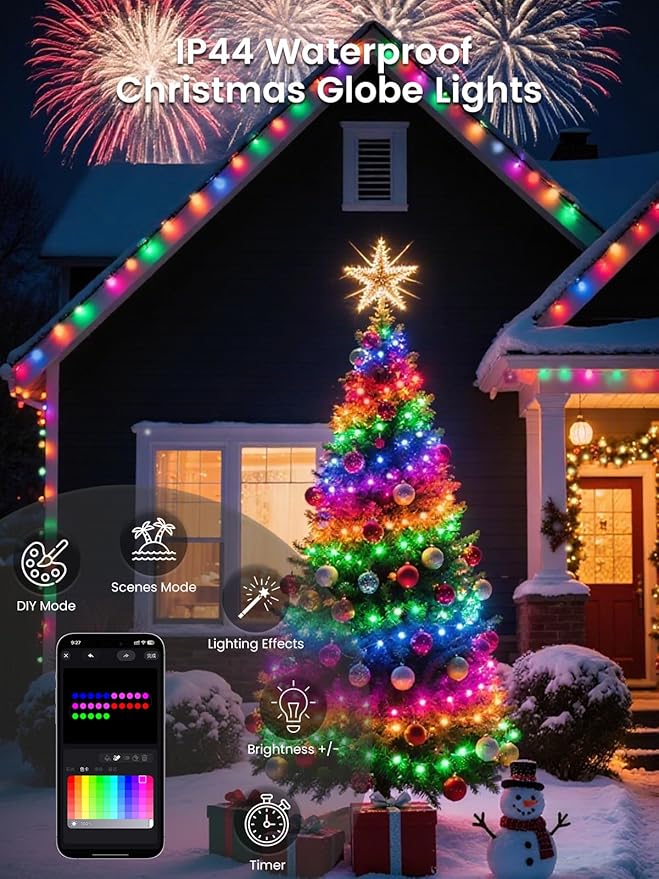 Smart Color Changing Red White and Blue Lights Outdoor Indoor, 33FT 66LED App Control Globe Patriotic String Light with Remote, Fairy Light for 4th of July Decorations Independence Day Memorial Day