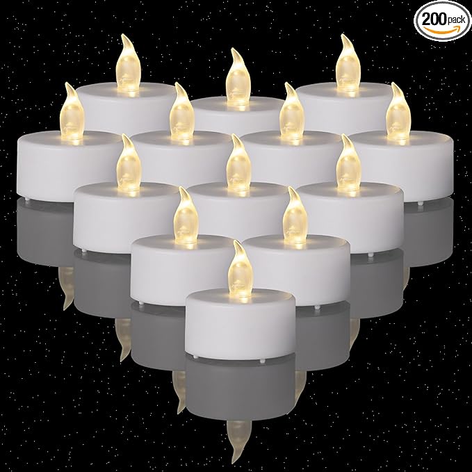 200PCS Flameless LED Tea Lights Candles, Realistic and Bright Flickering Long Lasting 200Hours Battery-Powered, Ideal Party, Wedding, Birthday,Halloween, Christmas ,Home, Table Decoration WarmWhite