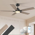 52 Inch Ceiling Fans with Lights,Smart Ceiling Fan with Light and Remote Control,Alexa,APP,WIFI,Black Indoor Outdoor Ceiling Fans for Bedroom,Patio,Porch,5 Blades,Dimmable LED,6 Speed,Quiet DC Motor