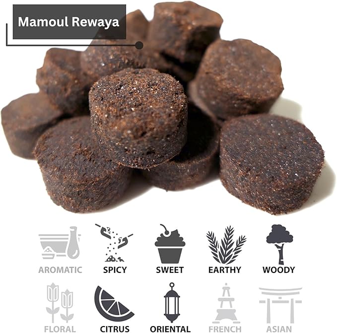 Mamoul Rewaya 80g Nag Champa Incense Bricks (Disk Form) | Use with Charcoal Discs or Electric Bukhoor Burner (Insienso) | Middle Eastern Perfume for Home - Oud Air Freshener Ramadan Gift Basket Ideas