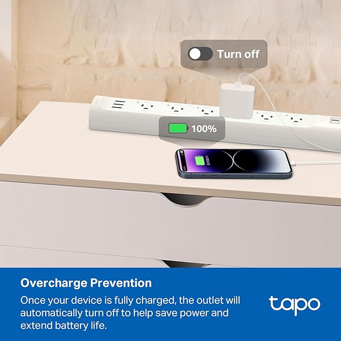 Tapo Smart Wi-Fi Power Strip - Matter Compatible, Energy Monitoring, Surge Protection, 6 Individually Controlled Outlets & 3 USB Ports, Works with Alexa, Google Assistant, Siri & Bixby - Tapo P316M