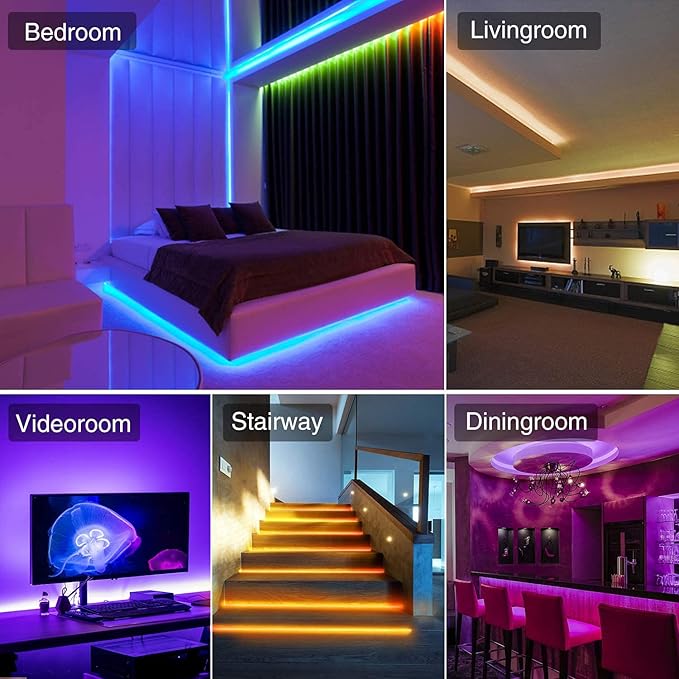 SUPERNIGHT 131.2FT Led Light Strips, 4 Rolls of 32.8FT 5050 300 Led Strip RGB, Color Changing Led Rope Lights, TV LED Backlight Decor, Led Tape Light for Bedroom, Party