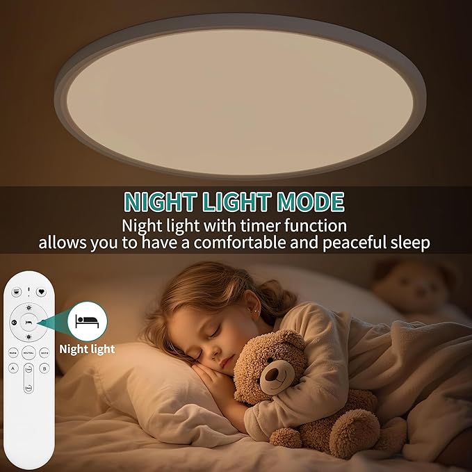 20 Inch LED Flush Mount Ceiling Light,48W Ultra-Thin Modern Round Light Fixture with Remote,Dimmable 3000K-6000K,White,4800LM,Memory & Night Light Mode for Bedroom, Kitchen,Living Room