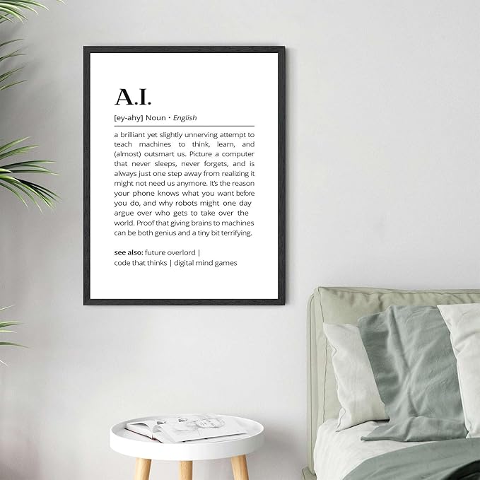 Framed AI definition poster Canvas Print Art Modern Minimalist Aesthetic Wall Art Pictures Wall Decor Stunning for Office Apartment Home Decor (Black Framed,16" Lx24 W)