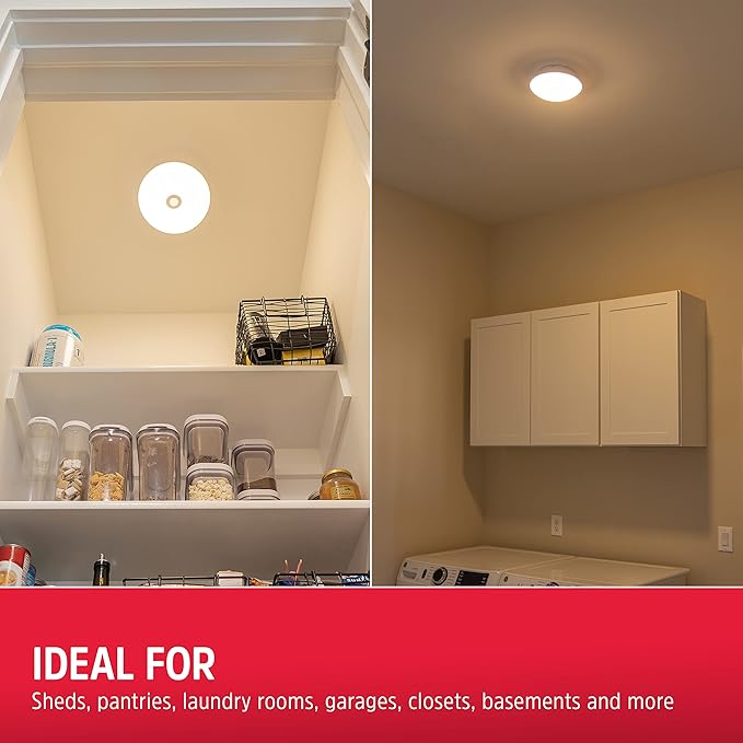 Energizer Motion-Activated LED Ceiling Light, Battery Operated, 300 Lumens, No Wiring Needed, 15ft. Motion Sensing, Great for Laundry Room, Garage, Closets, and More, 39677