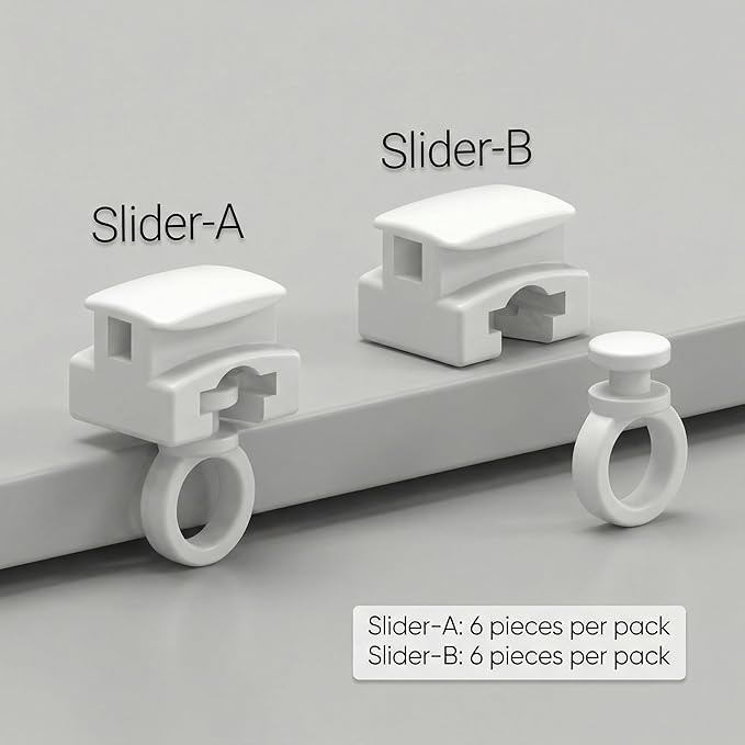 12 Extra Smart Curtain Track Runners (6 Slider A + 6 Slider B), Replacement Sliders & Spare Accessories, Compatible with P35-M82 Series Tracks