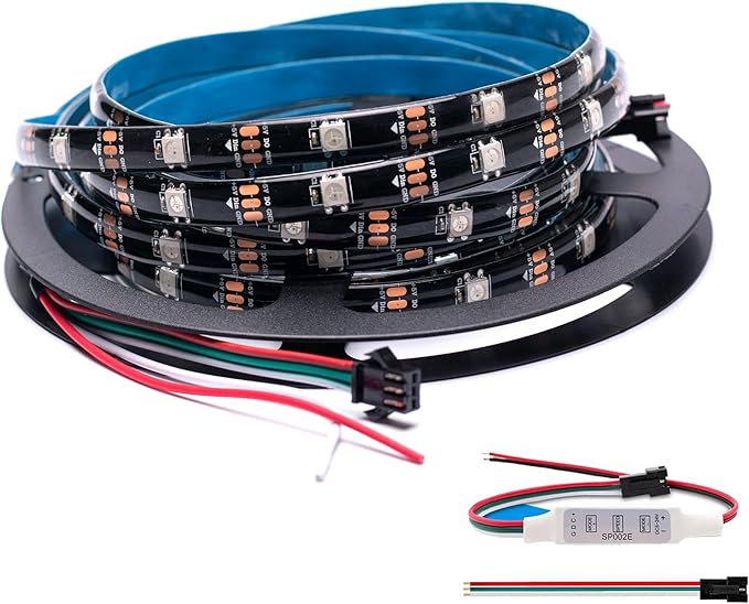 WS2812b 150Pixels 5M Individually Addressable LED Pixel Strip Programmable Full Color SMD 5050 RGB Strip Rope Light DC 5V Waterproof (Black PCB 16.4FT 30Pixels/m IP65)