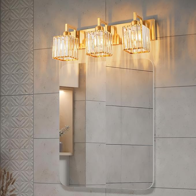 19.5" KnurledBrassWallSconcesSetof2,BronzeBathroomVanityLightFixtureswithWaterRipplesGlassTube,ModernLampforBedroom,LivingRoom,Hallway,Staise,Mirror,Kitchen