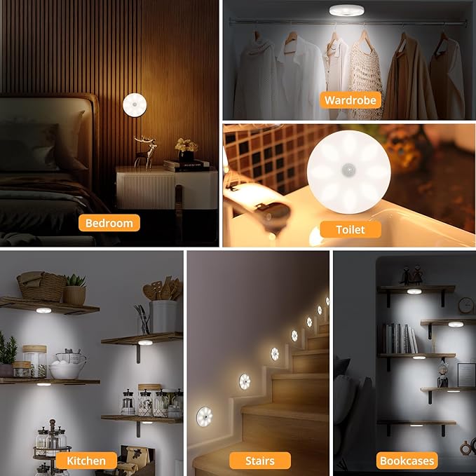 Motion Sensor Under Cabinet Lights, Wireless LED Light Bar with Built-in Rechargeable Battery, Magnetic Stick-on Night Light for Kitchen, Closet, Wardrobe