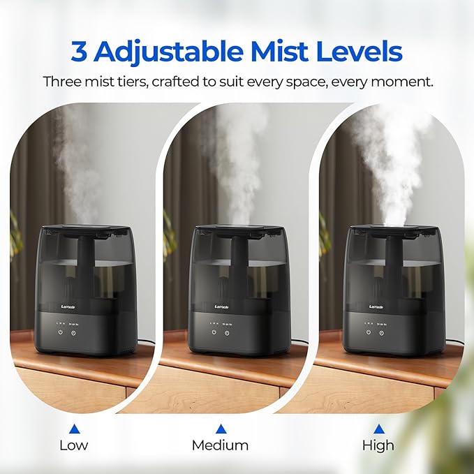 Top Fill Humidifiers for Bedroom, 4.0L Tank Cool Mist Humidifiers for Large Room, 30H Runtime, 28dB Quiet Ultrasonic Air Humidifier for Home with 9H Timer, Aroma Tray