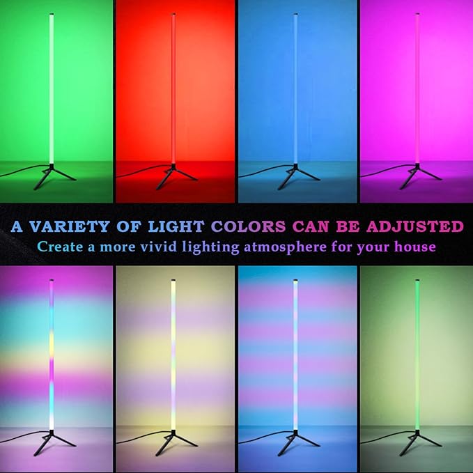 Corner Floor Lamp with Music Sync, Smart Modern LED Corner with Remote Control, RGB DIY LED Lamp Changing Ambience Light, Color Changing Standing Floor Lamp for Living Room Gaming Room