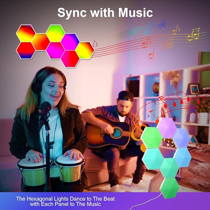 Smart Hexagon Light 8 Pack - APP+Remote Control, Music Sync RGB Wall Panels for Gaming Room, Bedroom Beige