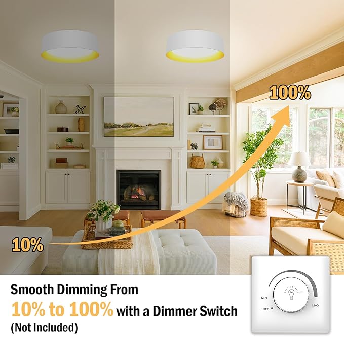 BrightHome Flush Mount Ceiling Light White, 13in 2600LM 25W, LED Ceiling Light Fixture 5CCT 2700K 3000K 4000K 5000K 6000K, Dimmable Ceiling Lamp for Bedroom Hallway, 2 Packs, White and Gold