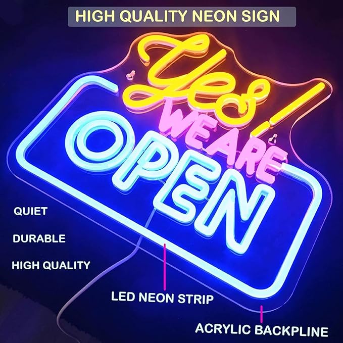 Yes We Are Open Neon Sign Wall Decorations Dimmable LED Light for Business Store USB Adjustable Brightness for Aesthetic Decoration for Coffee Shop Dessert Store Bar Pub Party Opening Gift