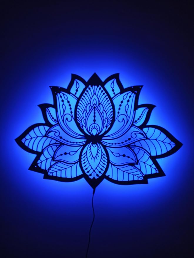 Lotus Flower Light, Mandala Yoga Room Night Light, Mandala Lotus Flower Lighted-Up Wall Art With Rgb Color Changing Led, Metal Wall Home Decor, Metalen Mandala Walldecor, Gift For Her Him