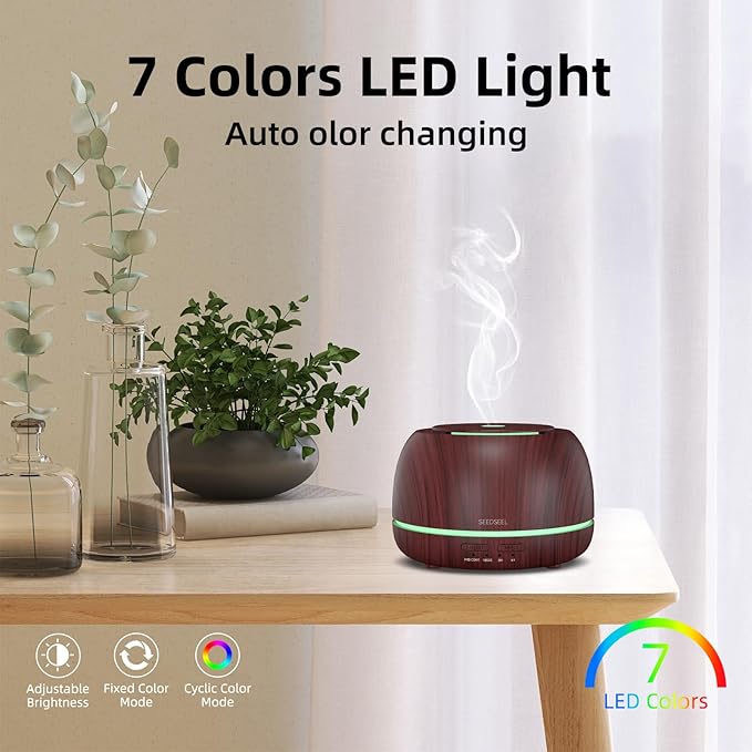 300ML Essential Oil Diffuser with Remote Control,7 LED Colour Lights,4 Timer, Quiet,Ultrasonic Aromatherapy Diffuser for Bedroom, Living Room, Desk,Office
